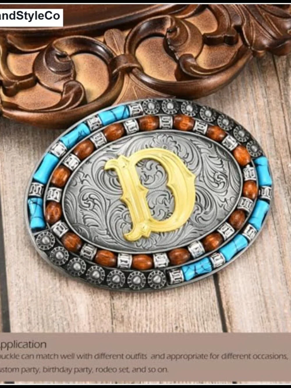 Western Initial Belt Buckle Zinc Alloy, Turquoise